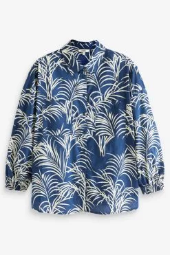 Next Blue Palm Print Co-ord Cotton Shirt -Women's Shirts & Blouses Sales U42855s5
