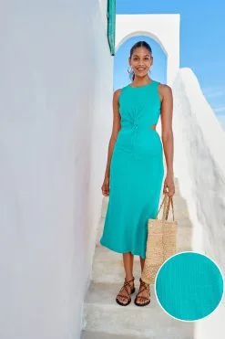 Next Sleeveless Twist Front Cut-Out Cotton Midi Summer Dress