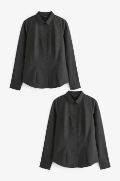 Next Black Long Sleeve Work Shirts 2 Pack -Women's Shirts & Blouses Sales U67077s5