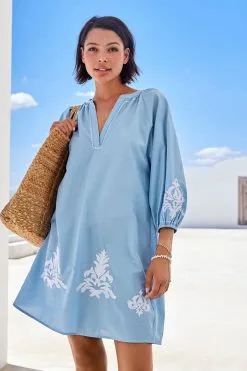 Next Blue Embroidered 100% Cotton Cover Up