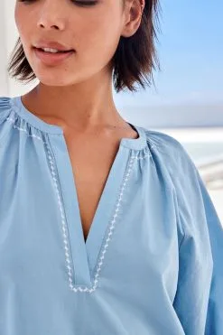 Next Blue Embroidered 100% Cotton Cover Up -Women's Shirts & Blouses Sales U76 656s4