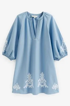 Next Blue Embroidered 100% Cotton Cover Up -Women's Shirts & Blouses Sales U76 656s5