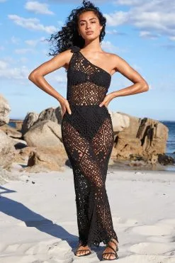 Next Black Crochet One Shoulder Maxi Dress