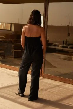 Next Black Wide Leg Bandeau Jumpsuit With Linen -Women's Shirts & Blouses Sales U77 272s3