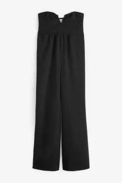 Next Black Wide Leg Bandeau Jumpsuit With Linen -Women's Shirts & Blouses Sales U77 272s6