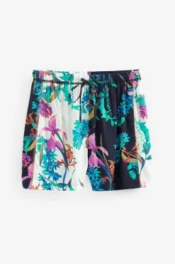 Next Navy Blue Floral Tie Waist Shorts -Women's Shirts & Blouses Sales U80 230s5