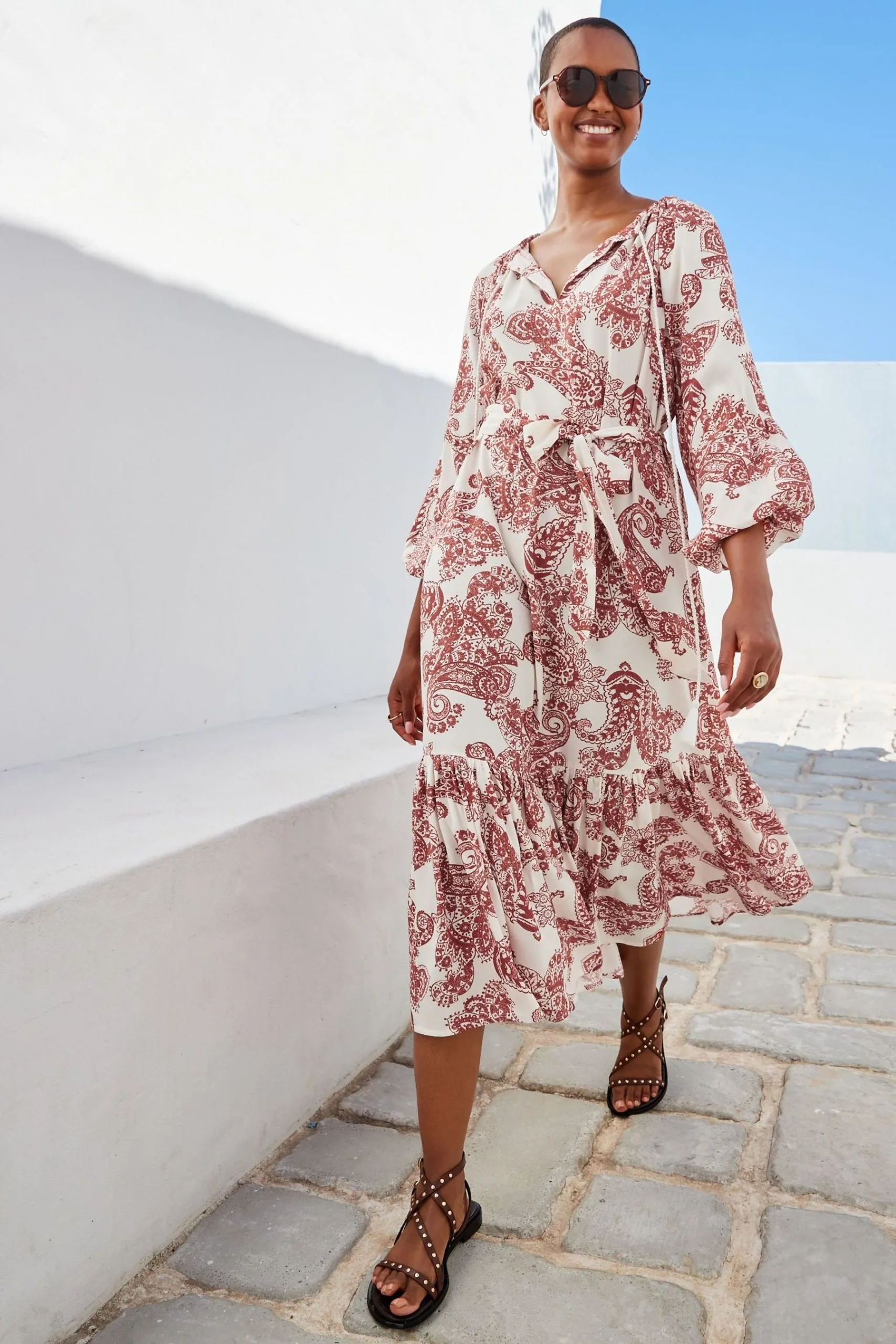 Next Red Paisley Red Paisley Long Sleeve Midi Summer Dress 3 Next Red Paisley Red Paisley Long Sleeve Midi Summer Dress