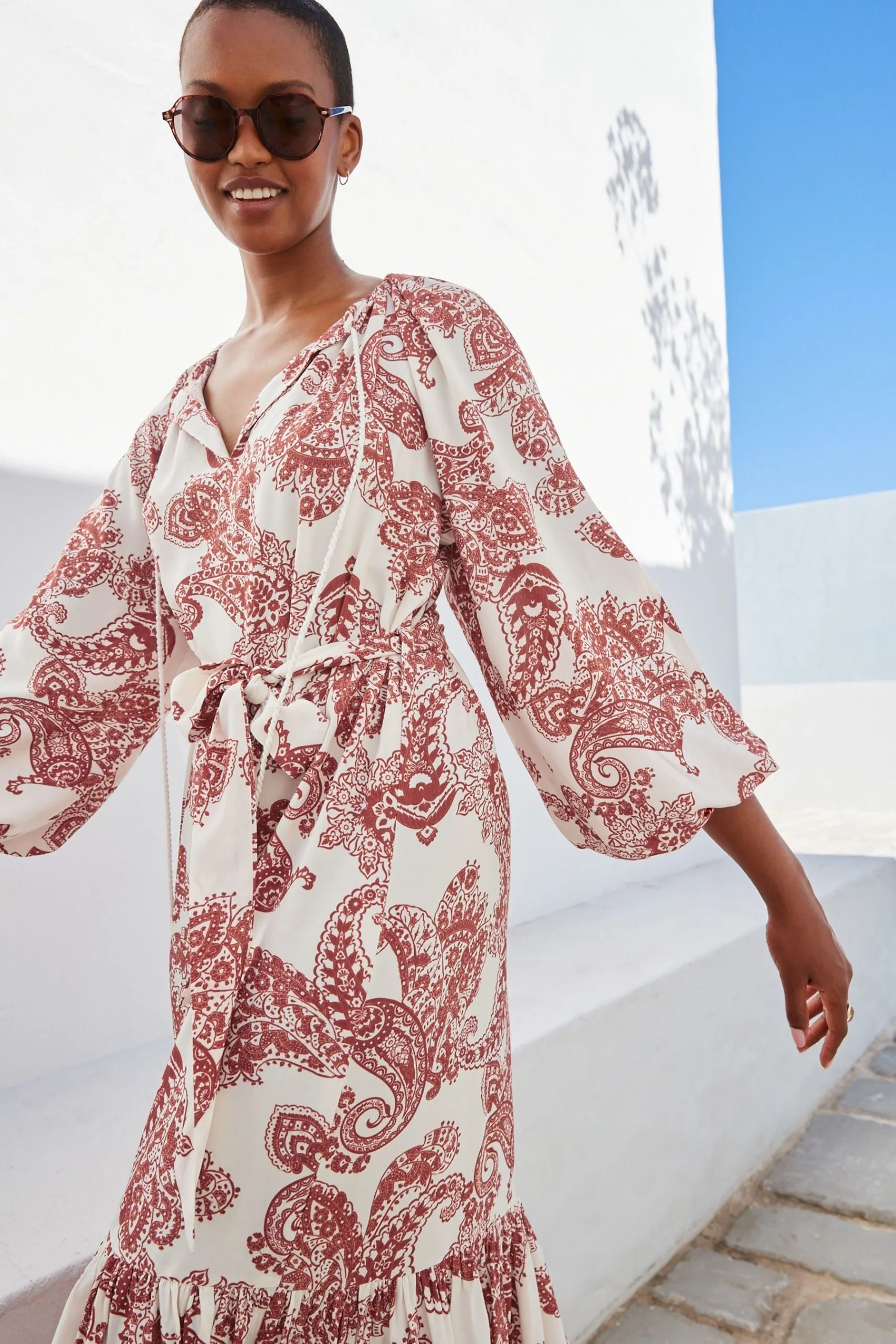 Next Red Paisley Red Paisley Long Sleeve Midi Summer Dress 6 Next Red Paisley Red Paisley Long Sleeve Midi Summer Dress - Image 4