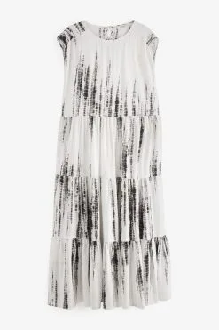 Next White Tie Dye White Tie Dye Oversized Tiered Kaftan Summer Dress -Women's Shirts & Blouses Sales U80 240s6