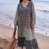 Next White & Blue Woodblock Long Sleeve Midi Summer Dress -Women's Shirts & Blouses Sales U80 254s