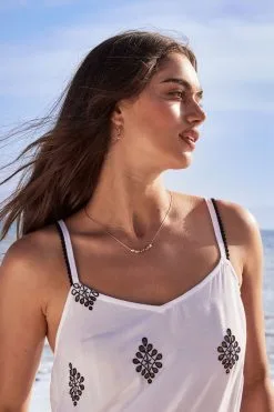 Next White White Contrast Embroidered Maxi Slip Summer Dress -Women's Shirts & Blouses Sales U80267s4