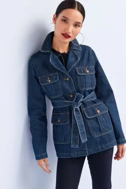 Next Rinse Blue Longline Belted Utility Jacket