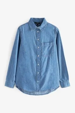 Next Mid Blue Lightweight Relaxed Denim Shirt -Women's Shirts & Blouses Sales U82135s5