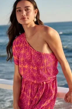 Next Pink/Orange One Shoulder Plisse Jumpsuit -Women's Shirts & Blouses Sales U85 379s4