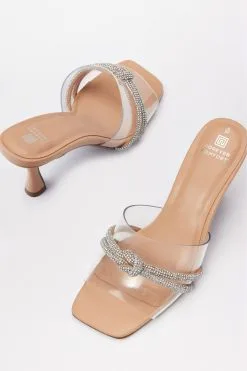 Next Clear Forever Comfort® Vinyl Sparkle Knot Mule Heel Sandals