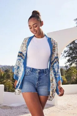 Next Navy Blue Tile Print Kimono -Women's Shirts & Blouses Sales U88777s3