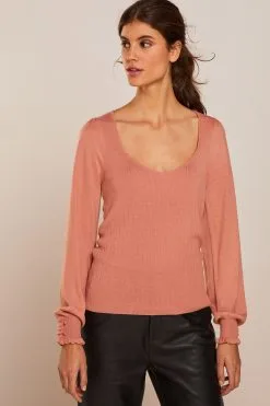 Next Button Cuff Sweetheart Neck Knit Top