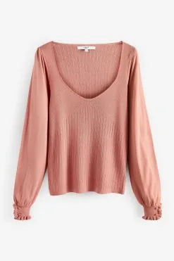 Next Button Cuff Sweetheart Neck Knit Top -Women's Shirts & Blouses Sales U89 359s5