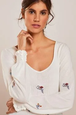 Next Button Cuff Sweetheart Neck Knit Top