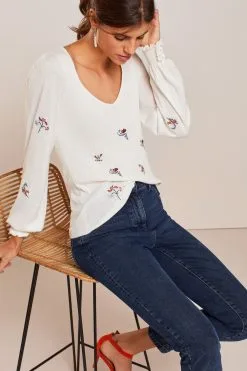 Next Button Cuff Sweetheart Neck Knit Top -Women's Shirts & Blouses Sales U89 555s4