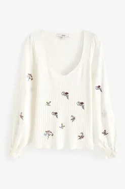 Next Button Cuff Sweetheart Neck Knit Top -Women's Shirts & Blouses Sales U89 555s5