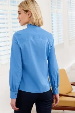 Next Long Sleeve Ruffle Neck Signature Cotton Shirt -Women's Shirts & Blouses Sales U94 416s3