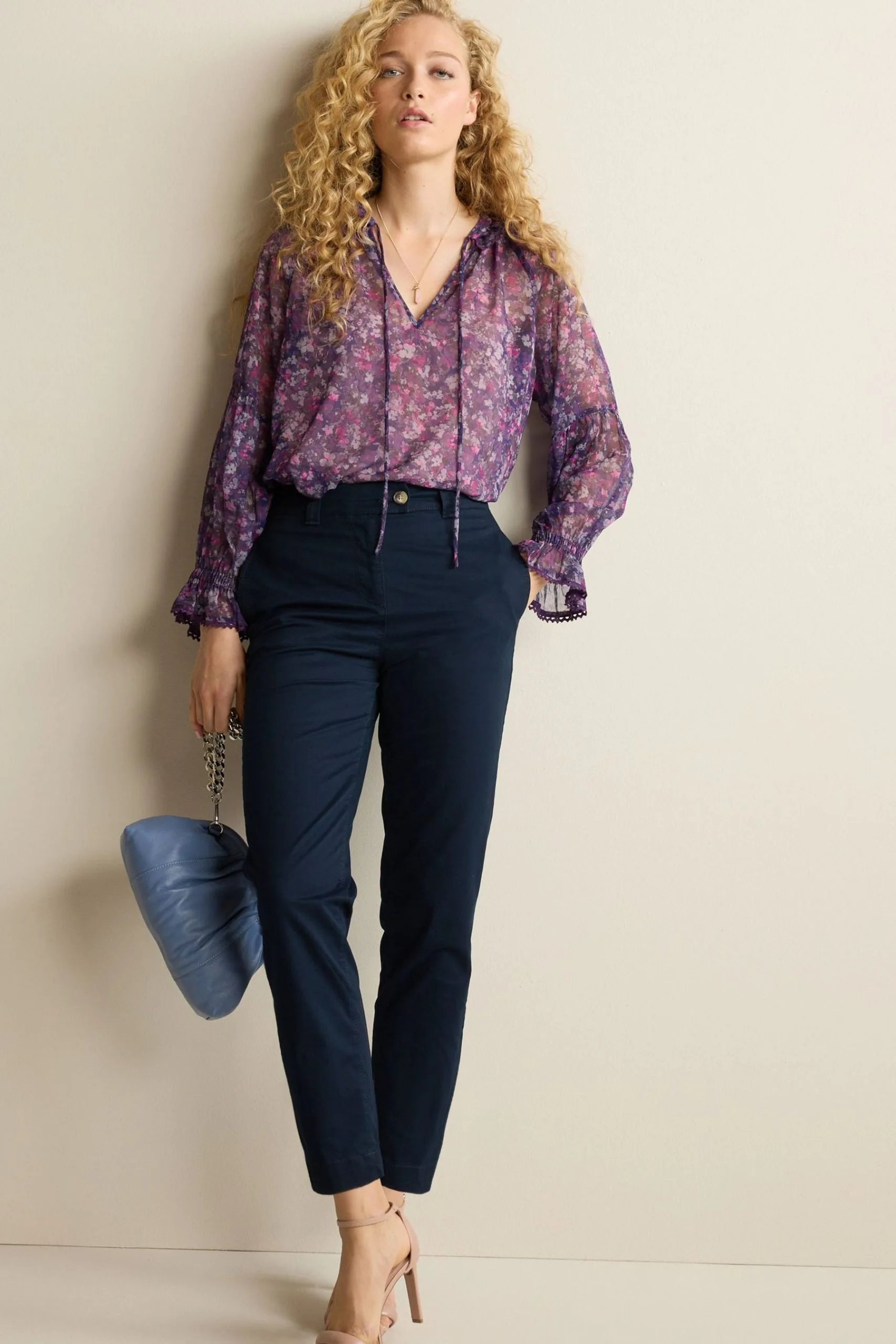 Next Long Sleeve V-Neck Sheer Blouse With Lace Trim Detail 4 Next Long Sleeve V-Neck Sheer Blouse With Lace Trim Detail - Image 2