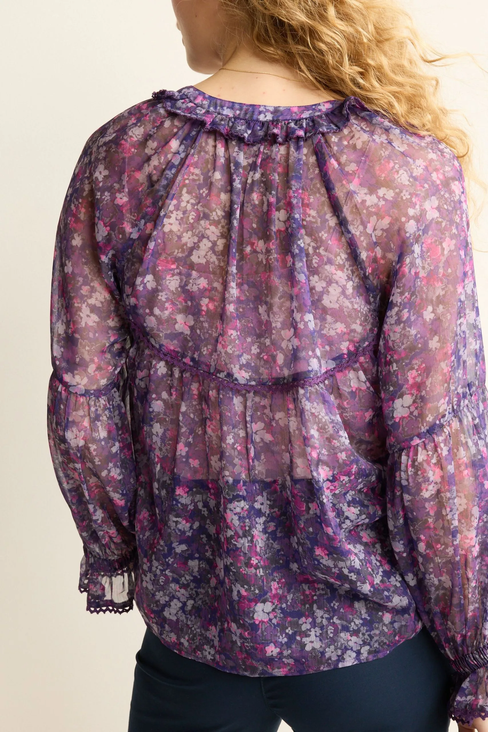 Next Long Sleeve V-Neck Sheer Blouse With Lace Trim Detail 6 Next Long Sleeve V-Neck Sheer Blouse With Lace Trim Detail - Image 4