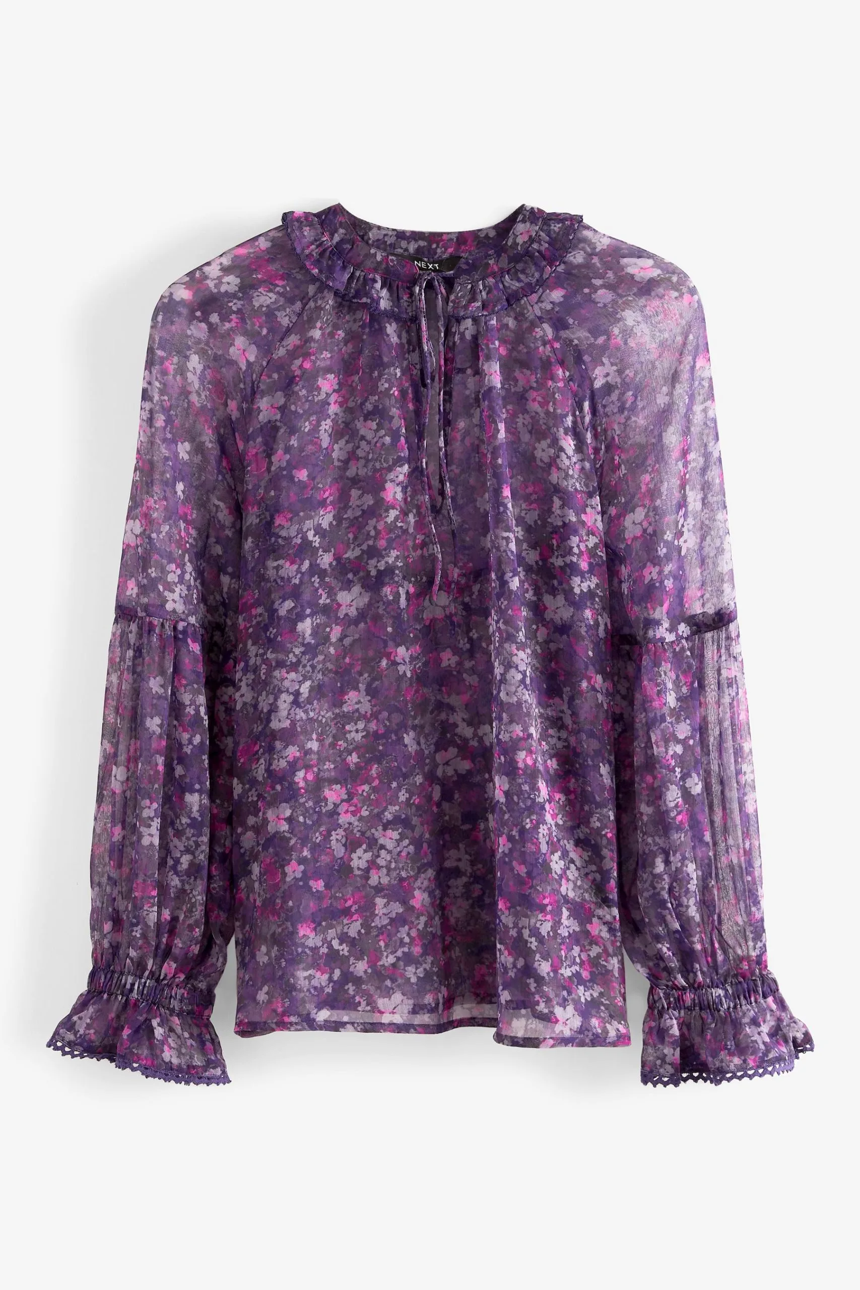 Next Long Sleeve V-Neck Sheer Blouse With Lace Trim Detail 7 Next Long Sleeve V-Neck Sheer Blouse With Lace Trim Detail - Image 5