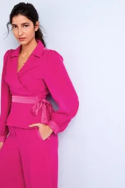 Next Pink Crepe Wrap Top