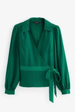 Next Green Crepe Wrap Top -Women's Shirts & Blouses Sales U95 142s5