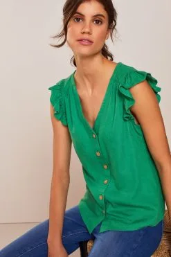 Next Linen Blend Ruffle Sleeve Top