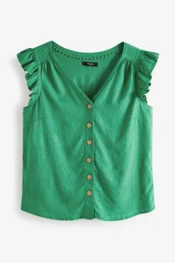 Next Linen Blend Ruffle Sleeve Top -Women's Shirts & Blouses Sales U96 324s5
