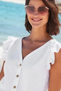 Next Linen Blend Ruffle Sleeve Top -Women's Shirts & Blouses Sales U96 325s4