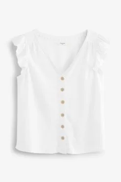 Next Linen Blend Ruffle Sleeve Top -Women's Shirts & Blouses Sales U96 325s5
